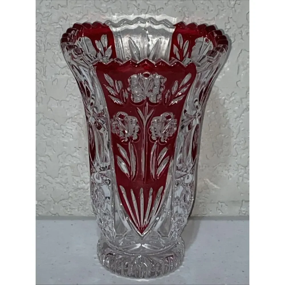 VTG Anna Hutte Bleikristall Germany Lead Crystal Floral Ruby Red Bowl Goblet Set